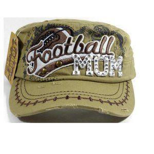 Distressed Tan Brown Football Mom Bling Cadet Hat